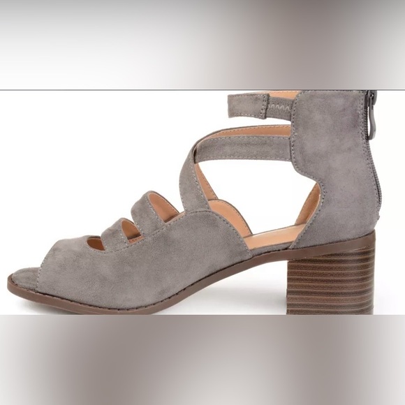 Journee Collection Shoes - Journee Arbor Gray Faux Suede Heeled Strappy Sandals Sz 5.5 BNWOB